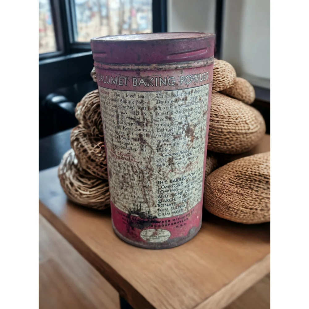 Rare Tin Antique Chippy Advertising Calumet Baking Powder Chippy Red Aged Patina